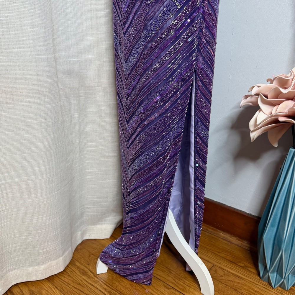 Vintage Y2K Scala Glass Beaded Silk Chevron Maxi Dress Purple Gown Womens Medium - Picture 8 of 15